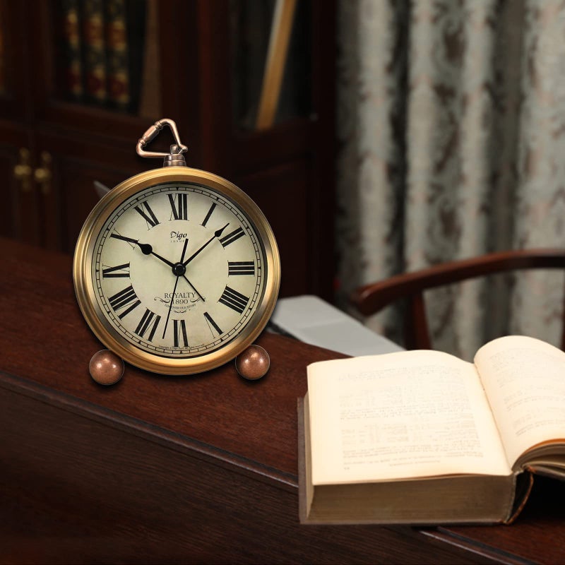 JUSTUP ساعة طاولة ذهبية من جاست اب، ساعة منبه مكتبية عتيقة غير مزعجة تعمل بالبطارية حركة كوارتز صامتة زجاج عالي الدقة لتزيين غرفة النوم وغرفة المعيشة والديكور الداخلي للأطفال (روماني) - Image 5